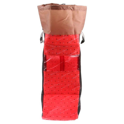 Portable Boots Storage Bag With See Through Window For Easy Finding - red fold-flat boot organizer with compartments and clear window