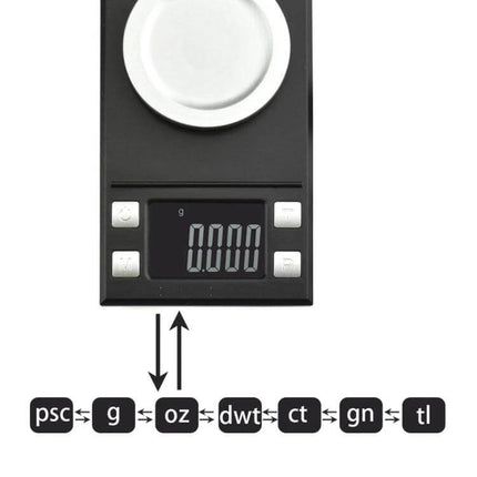 Portable Digital Jewelry Scale for Gemstone Weighing black compact scale with 1.6-inch display showing 0.000 and mode icons