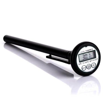 Portable Digital Meat Thermometer for Cooking and Barbecue showing digital probe with LCD reading and clip, -50°C to 300°C range, ±1°C accuracy