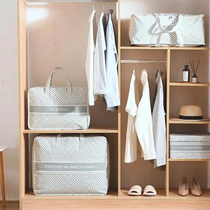 Portable Home Clothes Organizer Moving Bag Large Opening in wardrobe with folded clothes and slippers