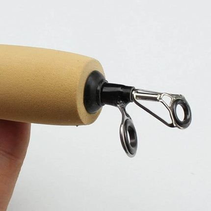 Portable Ice Fishing Rod, 27 cm, Lightweight for Easy Carry - compact carbon fiber rod tip and EVA foam handle close-up