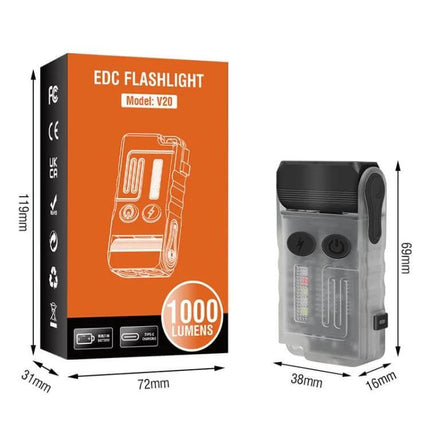 Portable Keychain Light Rechargeable For Everyday Carry compact rechargeable EDC flashlight 1000 lumens USB-C 1100mAh multi-color side LEDs