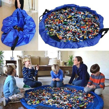 Portable Kids Toy Storage Bag Doubles as Outdoor Play Mat, 150cm - Blue polyester play mat that converts to a storage bag for toys