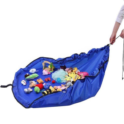 Portable Kids Toy Storage Bag Doubles as Outdoor Play Mat, 150cm - Blue polyester play mat that converts to toy storage bag
