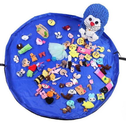 Portable Kids Toy Storage Bag Doubles as Outdoor Play Mat, 150cm - Blue play mat with toys and stuffed animal