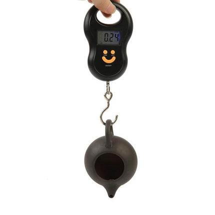 Portable LCD Digital Hanging Scale With 40 Kg Capacity - compact black digital luggage and grocery scale with stainless steel hook and LCD display