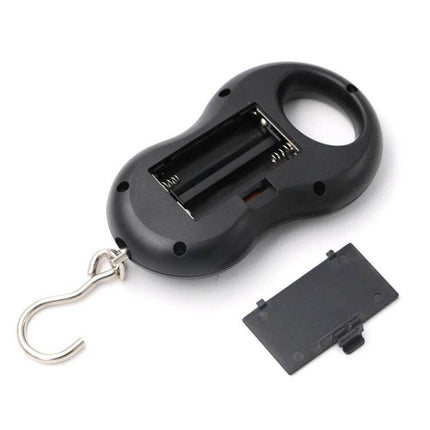 Portable LCD Digital Hanging Scale With 40 Kg Capacity showing battery compartment, stainless steel hook and ABS housing