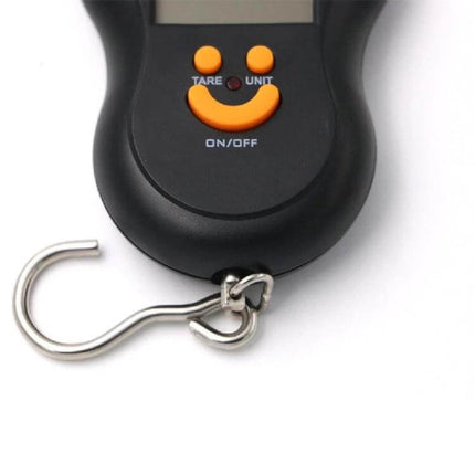 Portable LCD Digital Hanging Scale With 40 Kg Capacity compact black handheld scale with stainless steel hook and LCD controls