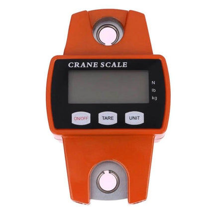 Portable LCD Hook Scale For Everyday Weighing, 300Kg Capacity - orange stainless steel load receiver with LCD display and tare/unit buttons