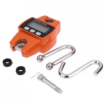 Portable LCD Hook Scale For Everyday Weighing, 300Kg Capacity - orange compact hook scale with stainless steel hook and LCD display for luggage, parcels