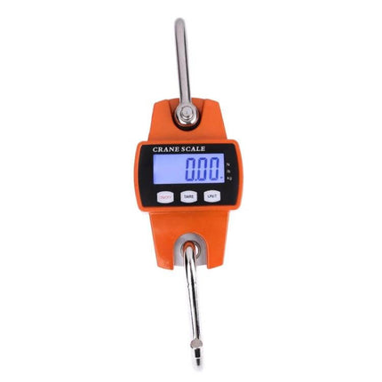 Portable LCD Hook Scale For Everyday Weighing, 300Kg Capacity - orange compact crane scale with stainless steel hooks and LCD display