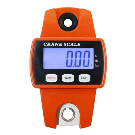 Portable LCD Hook Scale For Everyday Weighing, 300Kg Capacity - orange compact crane scale with stainless steel hook, backlit LCD display