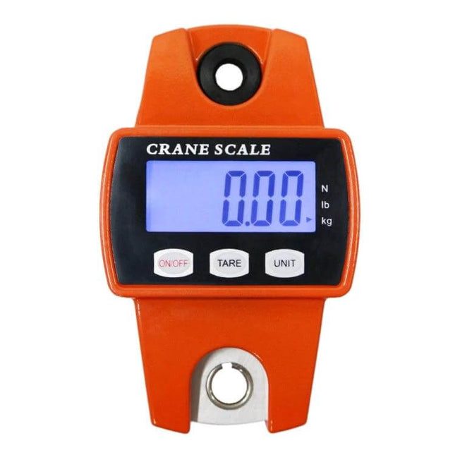 Portable LCD Hook Scale For Everyday Weighing, 300Kg Capacity - orange compact crane scale with stainless steel hook, backlit LCD display