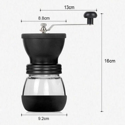 Portable Manual Coffee Grinder For Fresh Ground Beans compact hand grinder with ceramic burr, 16cm tall, 13cm handle - portable for travel and office use
