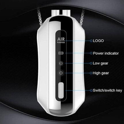 Portable Negative Ion Neck Purifier Chain Style White For Daily Use - white chain-style wearable air purifier with LED display and power/gear indicators