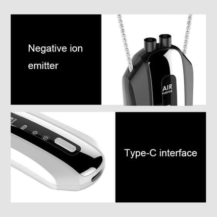Portable Negative Ion Neck Purifier Chain Style White For Daily Use - white chain-style purifier showing negative ion emitter, LED display and Type-C port