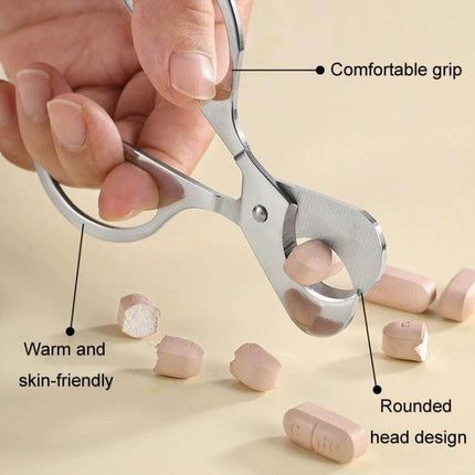 Portable Pill Cutter With Stainless Steel Blades, Oval Handle cutting tablets with comfortable oval handle and rounded head design for travel and home use