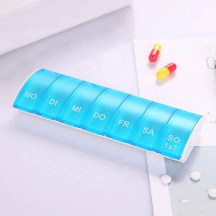 Portable Seven-Part Mini Storage Pill Box For Weekly Meds compact translucent blue seven-day pill organizer for travel