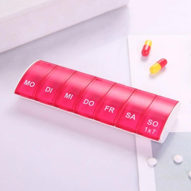 Portable Seven-Part Mini Storage Pill Box For Weekly Meds - translucent red seven-compartment weekly pill organizer