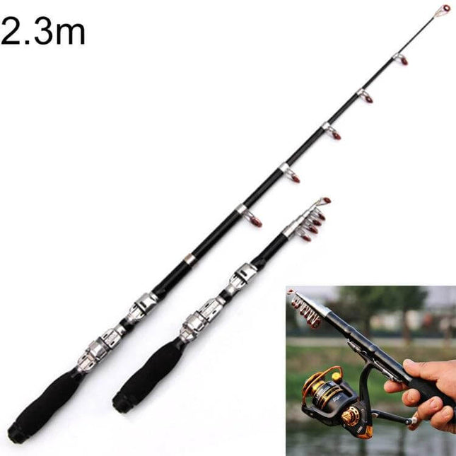 Portable Telescopic Sea Fishing Rod 2.3m Extended Length - compact 37cm fiberglass shore and pier rod, lightweight telescopic design for easy transport