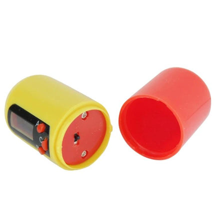 Portable Timer Pill Box Keychain Medicine Reminder compact yellow-red pill box with timer, small keychain-sized medication organizer and alarm