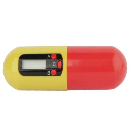Portable Timer Pill Box Keychain Medicine Reminder - yellow red capsule timer pill organizer with digital display and three buttons