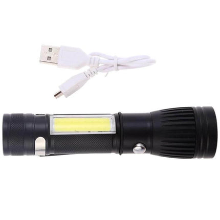 Portable USB Charging LED Flashlight One Click Operation black rechargeable LED torch with USB cable for camping emergency