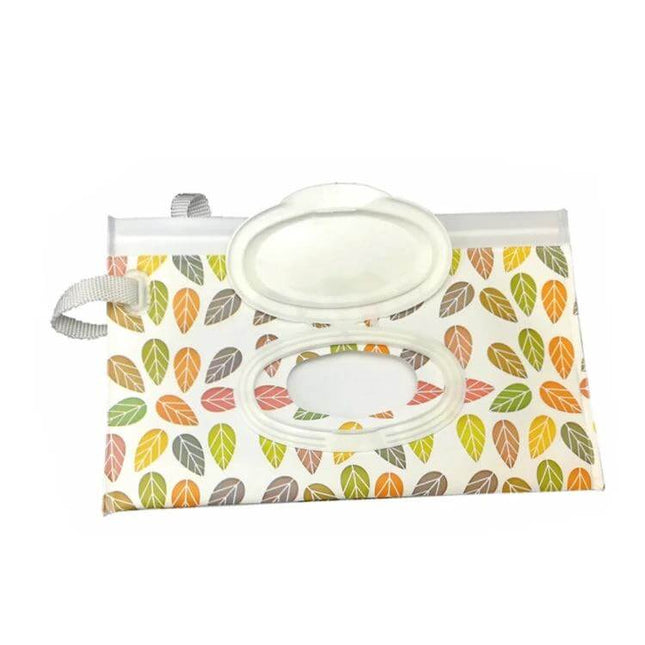 Portable Wet Wipe Pouch 22.3x13.5 cm Slim EVA Everyday Use - leaf print refillable zip pouch with resealable lid for wipes