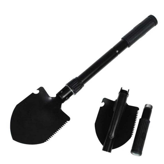 Portable Folding Camping Shovel For Outdoor Gardening And Survival compact folding spade with serrated edge, removable handle and carry-ready for camping