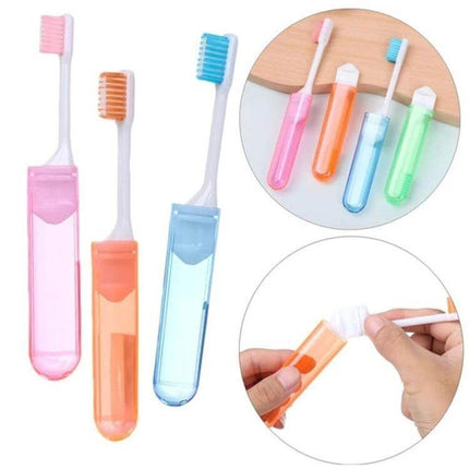 Portable Folding Travel Toothbrush With Soft Bristles shown in colorful foldable travel cases for compact packing and hygienic storage