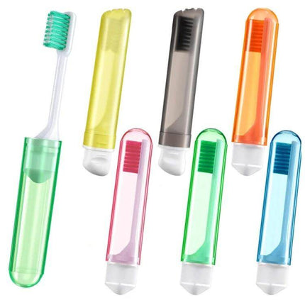 Portable Folding Travel Toothbrush With Soft Bristles in assorted translucent travel cases, compact foldable toothbrushes for on-the-go dental care