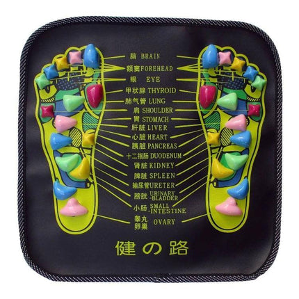 PP Foot Reflexology Pad With Quadrate Stones For Foot Massage 35x35cm showing grid of colored square massage stones and reflexology point labels