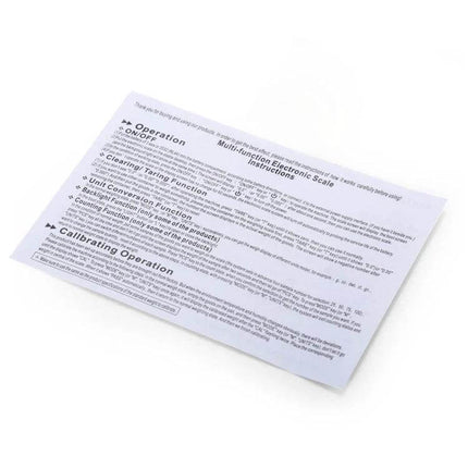 Precision Digital Kitchen Scale For Accurate Ingredient Measurements — instruction manual sheet showing operation, unit conversion and calibration details