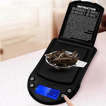 Precision Palm Scale For Jewelry 200g Capacity For Small Items compact ABS digital scale with 0.01g accuracy shown weighing tea leaves