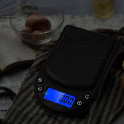Precision Palm Scale For Jewelry 200g Capacity For Small Items compact black digital scale with blue backlit display showing 0.00 g, for jewelry and small items