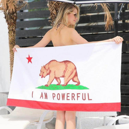 Printed Soft Bath Towel 147x71 cm For Home And Beach - white printed beach towel with bear design and red border