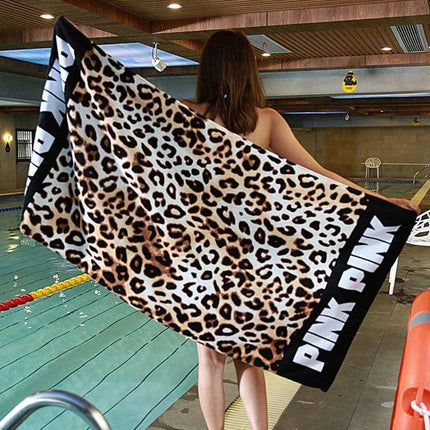Printed Soft Bath Towel 147x71 cm For Home And Beach - leopard print two-sided high-density cut pile and fine loop towel shown by pool