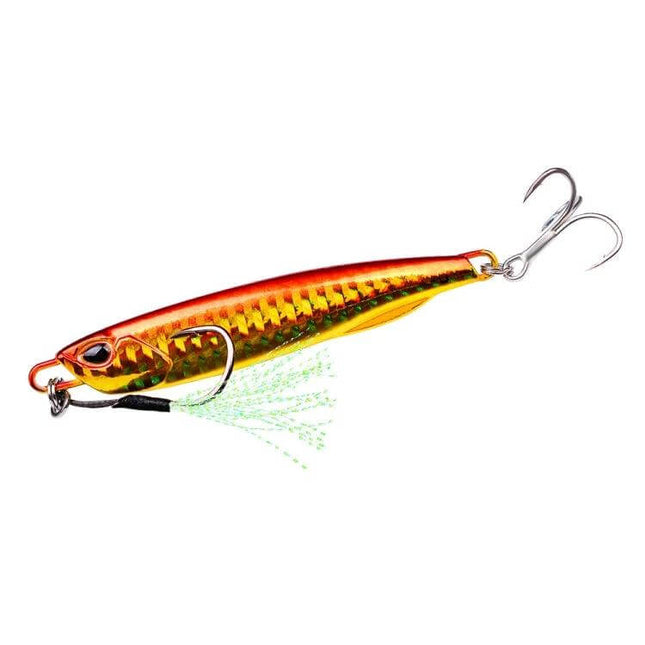 Proberos Metal Sea Fishing Bait 60g For Everyday Use golden reflective conical lure with treble hooks for saltwater fishing