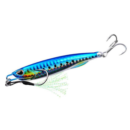 Proberos Metal Sea Fishing Bait 60g For Everyday Use - blue reflective conical saltwater lure with dual treble hooks
