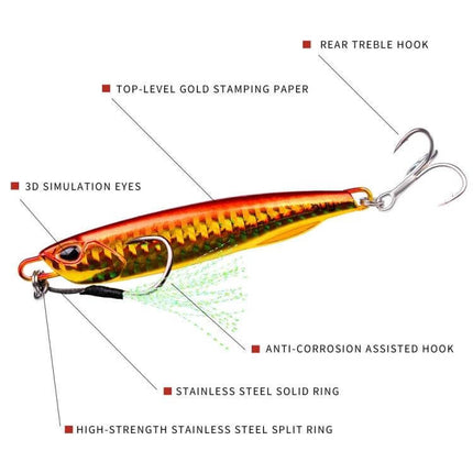 Proberos Metal Sea Fishing Bait 60g For Everyday Use - reflective conical 60g saltwater lure with anti-corrosion hooks and 3D eyes