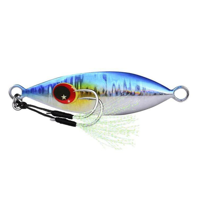 Proberos Sea Fishing Metal Bait 60g With Conical Reflective Profile - blue holographic saltwater lure for dawn, dusk, night and deep water fishing