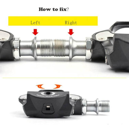 PROMEND Black Self-Locking Road Bike Pedal for Daily Riding showing spindle and self-locking mechanism with left and right labels