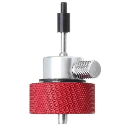 Propane Filling Adapter With Cap For Safe Home Refills compact metal adapter with red knurled grip, silicone oil reservoir and cap for outdoor propane transfers