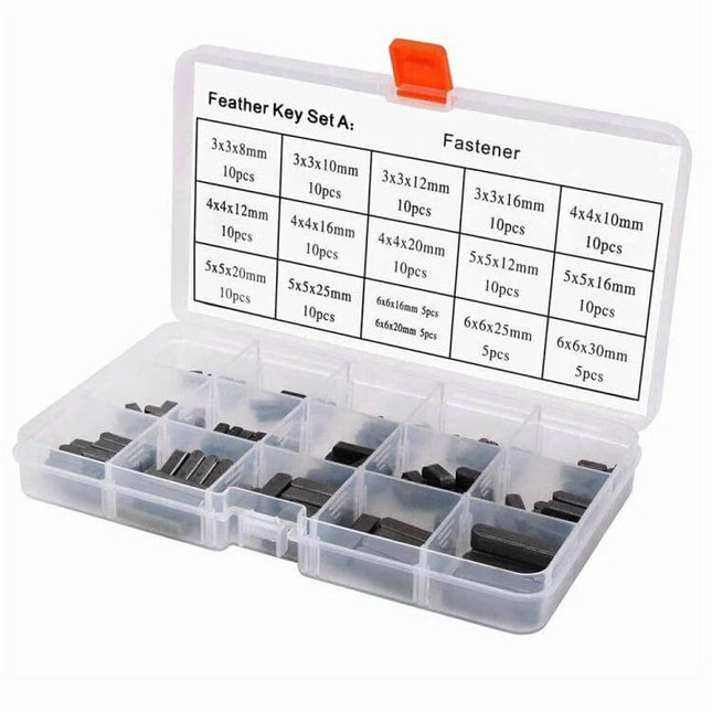 Pulley Keys Set 3 4 5 6mm 140 Pieces for Drive Shaft - organized A3 carbon steel keys in compact plastic case