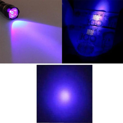 Purple Light UV Flashlight For Currency Verification LED torch illuminating banknotes to reveal security features for cashiers and retail use
