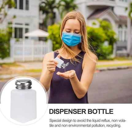 Push Down 200ml Alcohol Dispenser Bottle For Cleaning And Nail Art - stainless steel outer body, plastic internals, 200ml capacity, push-down sanitizer dispenser