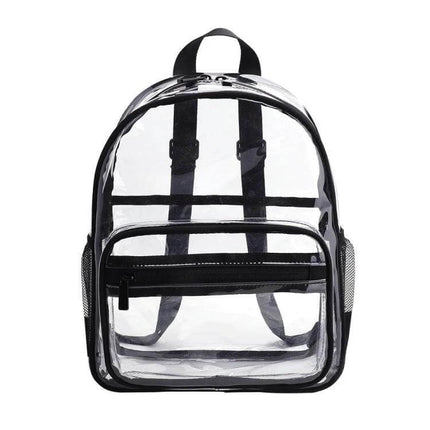 PVC Transparent Waterproof School Backpack Large Purple clear PVC school backpack with front pocket and mesh side pockets