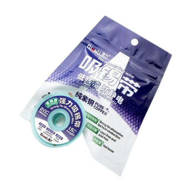 QianLi 1.5M Desoldering Wire, 2.0mm Copper, Low-Residue braided pure red copper 2.0mm width 1.5m for PCB solder removal