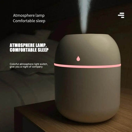 Quiet USB Plug In Humidifier For Car And Home Use Everyday - compact 220ml USB plug-in humidifier with soft pink atmosphere lamp for bedroom or car