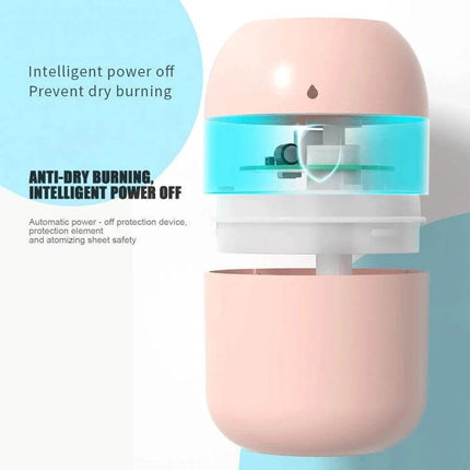 Quiet USB Plug In Humidifier For Car And Home Use Everyday - compact 220ml pink USB humidifier with intelligent auto power-off to prevent dry burning